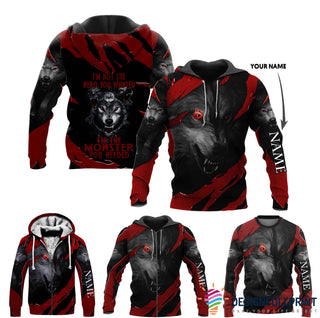 Gift For Wolf Lover Red Eyes Wolf Im Not The Hero You Wanted Im The Monster You Needed Personalized Pullover or Zip Up Hoodie or Sweater or Fleece Hoodie Unisex HG