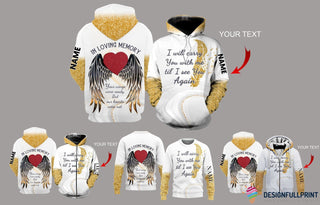 In Loving Memory I Will Carry You With Me Till I See You Again Heaven Angel Personalized Pullover or Zip Up Hoodie or Sweater or Fleece Hoodie Memorial Gifts
