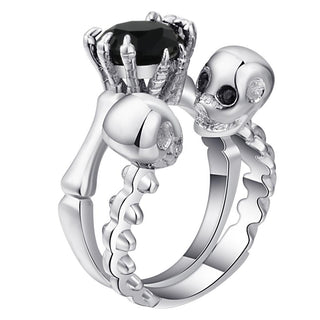 Rhodium Plated Double Skull Ring Set