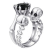 Rhodium Plated Double Skull Ring Set