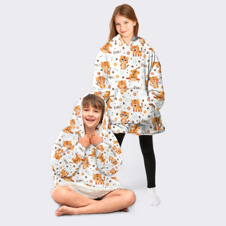 Combo Tiger Lover Gift For Kids Roar Tiger Wearable Blanket Kid Snug Hoodie