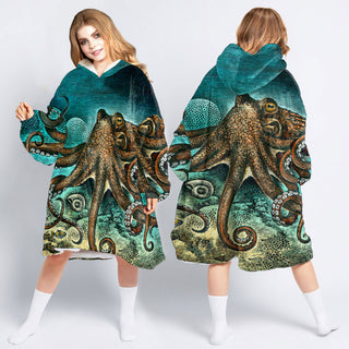 Octopus Gift In The Ocean Octopus Wearable Blanket Snug Hoodie For Teens And Adults