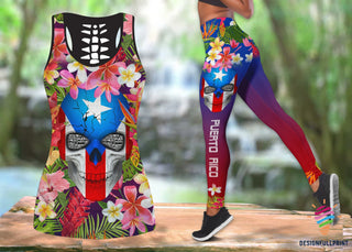 Skull Gift Puerto Rico Floral Skull Combo Outfit Tank Top Legging Set