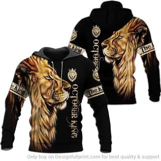October King Lion The King 3D Unisex Pullover or Zipup Hoodie HH