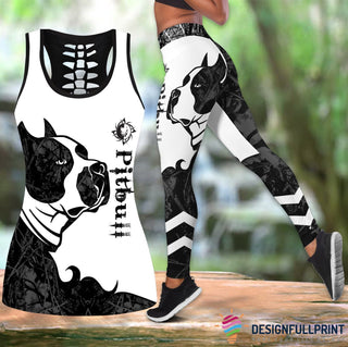 Pitbull Black Tattoos Legging Hollow Tank Combo Leggings Set HG
