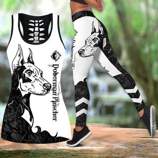 Doberman Pinscher Black Tattoos Tank Top And Leggings Set HG Gifts For Dog Lovers