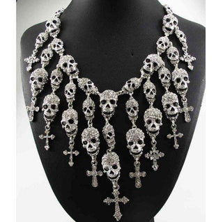 Crystal Rhinestone Skull & Cross Necklace