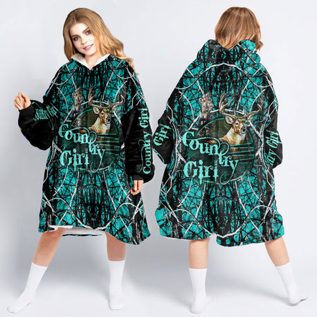 Deer Hunting Gift Country Girls Deer Hunting Wearable Blanket Snug Hoodie For Teens And Adults HG