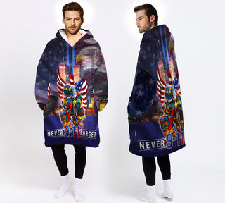 Firefighter Gift Fireman Gift Patriots Day Never Forget 911 Firefighter Wearable Blanket Snug Hoodie For Teens And Adults HG