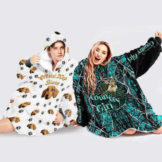 Combo Deer Hunting And Your Dog Face Customized Wearable Blanket Snug Hoodie For Teens And Adults