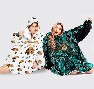 Combo Deer Hunting And Your Dog Face Customized Wearable Blanket Snug Hoodie For Teens And Adults