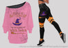 Pink Halloween You Just Flipped My Witch Switch Off Shoulder Long Sleeve Top and Leggings Set