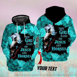 Gift For Christian Gift For Horse Lover Teal This Girl Runs On Jesus And Horses Pullover Zip Up Hoodie Sweatshirt Tshirt US Unisex Size HG