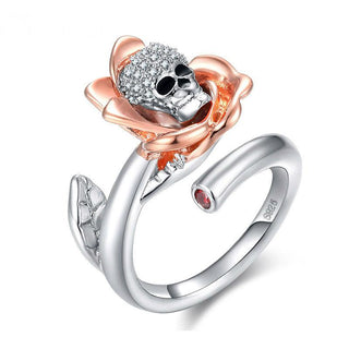 Rose Gold Crystal Gothic Punk Skull Rings