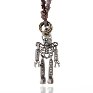 Vintage Skull Robot Leather Necklace