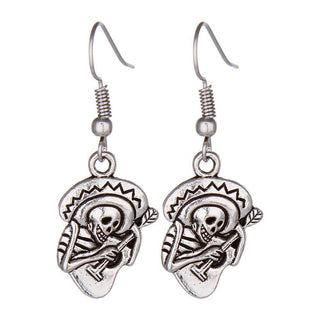 Silver Plated Guitar Skull Earrings