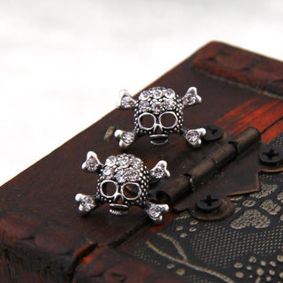 Vintage Rhinestone Skull Stud Earrings