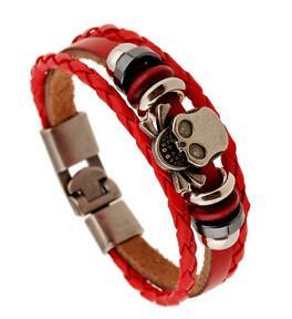 Punk Skull Red Braid Charm Bracelet