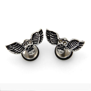 Crystal Skull Wings Stud Earrings