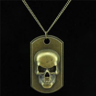 Bronze Shield Skull Pendant Necklace