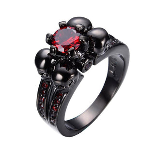 Red Band Black Skull Ring