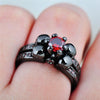 Red Band Black Skull Ring