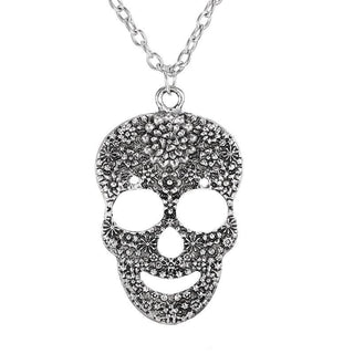 Vintage Silver Crystal Skull Necklace