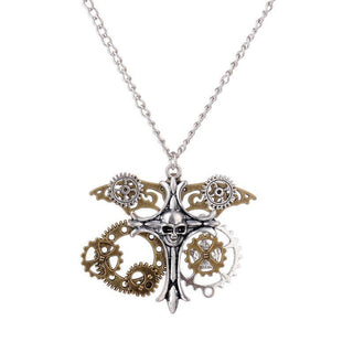 Cool Steampunk Skull Cross Necklace