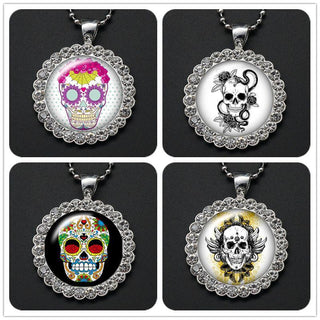 Round Rhinestone Skull Necklace