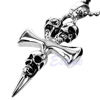 Stainless Steel Biker's Skull Cross Pendant Necklace