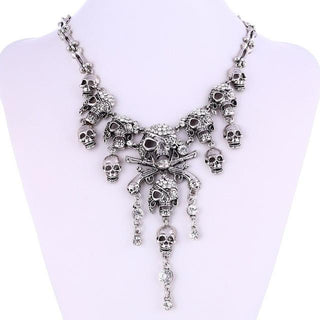 Retro Skull Rhinestone Punk Necklace
