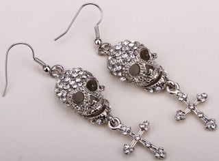 Skull Skeleton Cross Dangle Earring