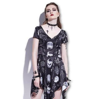 Skeleton Bone Goth Mini Dress - designfullprint