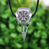 Nordic Vikings Vegvisir and Silver Raven Skull Necklace With Sigil Talisman - designfullprint
