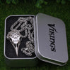 Nordic Vikings Vegvisir and Silver Raven Skull Necklace With Sigil Talisman - designfullprint