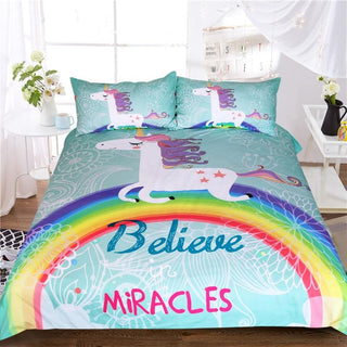 Believe Miracles Rainbow Unicorn Bedding Set (Duvet Cover and Pillowcases) - designfullprint