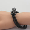 For HIM Braided Leather Punk Skull Head Bracelet