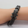 For HIM Braided Leather Punk Skull Head Bracelet