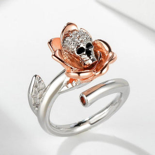 Adjustable Rose Skull Engagement Ring - designfullprint