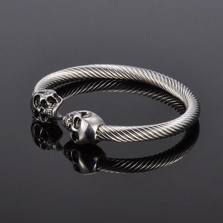 Antique Silver Double Skull Bangle