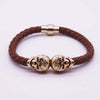 Hot Selling Fashion Braided Leather Gold Skull Women Men Bracelets