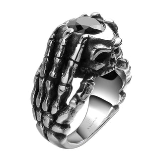 Punk Biker Style Black Zircon Hand Skull Ring