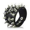 Rock Spikes Rivet Skull Wide Cuff Leather Bracelet - designfullprint