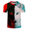 Red and White Wolf Print Men Women T-shirt, O-neck Short Sleeve T- shirts - designfullprint