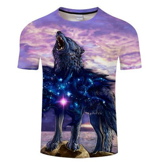 New galaxy 3D Wolf Printed Summer T-shirt - designfullprint