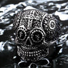 Stainless Steel Men's Gothic Gold Carving Kapala Skull Ring - designfullprint