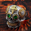 Stainless Steel Men's Gothic Gold Carving Kapala Skull Ring - designfullprint