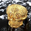 Stainless Steel Men's Gothic Gold Carving Kapala Skull Ring - designfullprint
