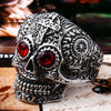 Stainless Steel Men's Gothic Gold Carving Kapala Skull Ring - designfullprint