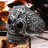Stainless Steel Men's Gothic Gold Carving Kapala Skull Ring - designfullprint